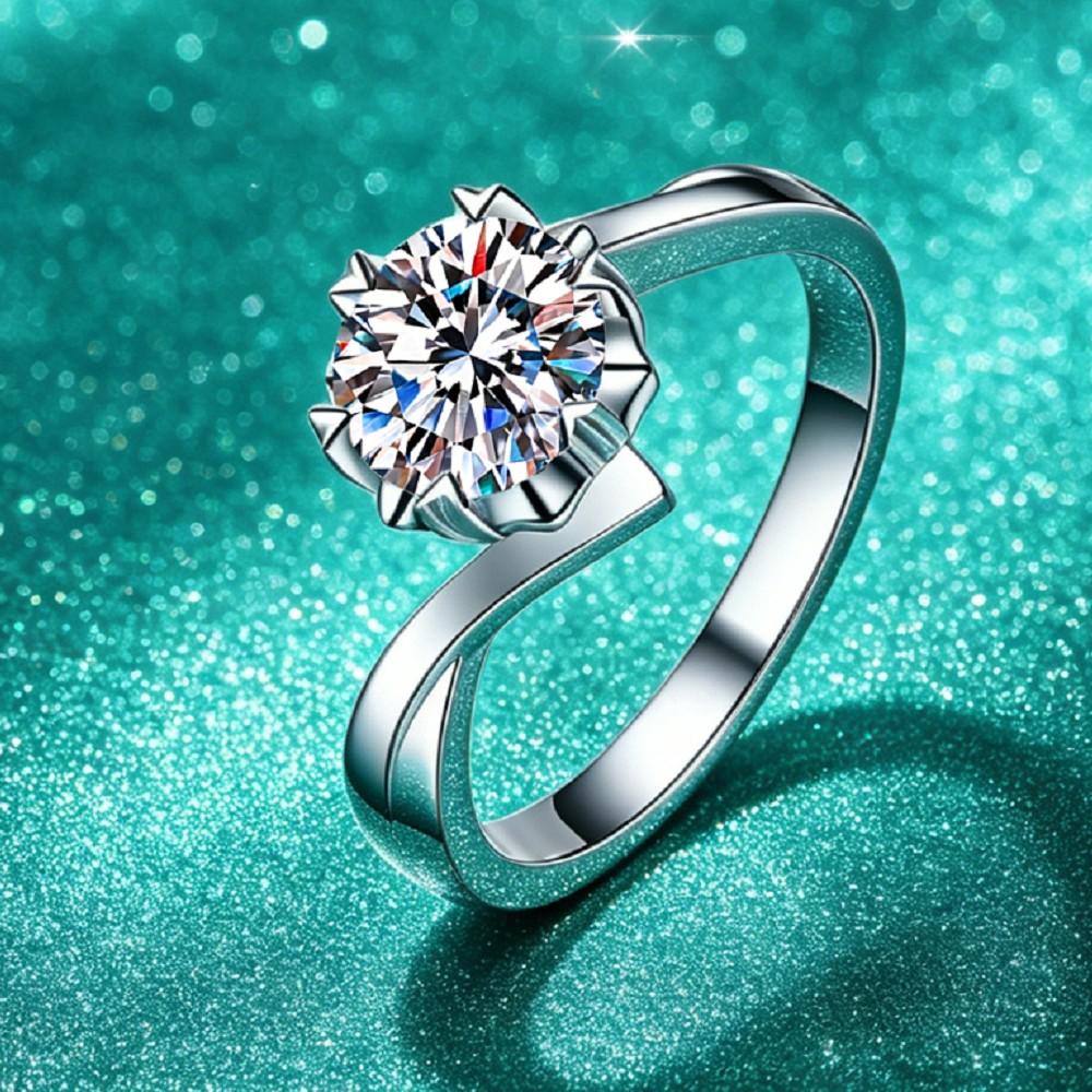 VENTFILLE 100% CopperMoissanite Ring Diamond 0.3/1CT D Color For Women Engagement Wedding Band Jewelry