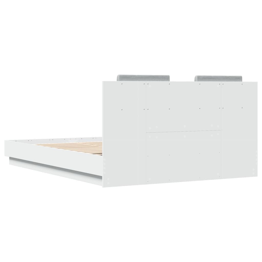 Bed Frame with Headboard and LED Lights White 140 x 200 cm