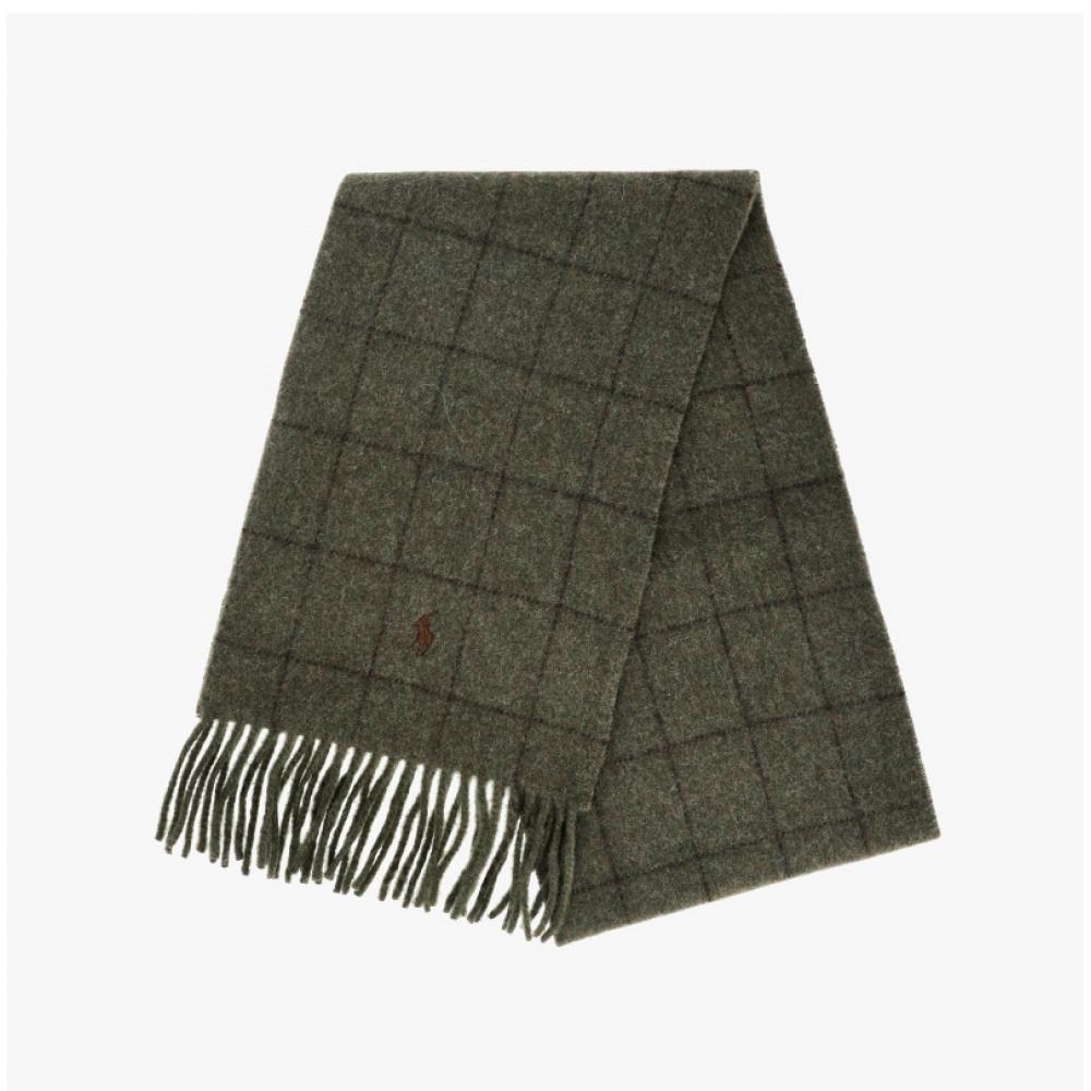 Polo Ralph Lauren Pc0743 350 Pony Windowpane Plaid Check Reversible Fringe Muffler