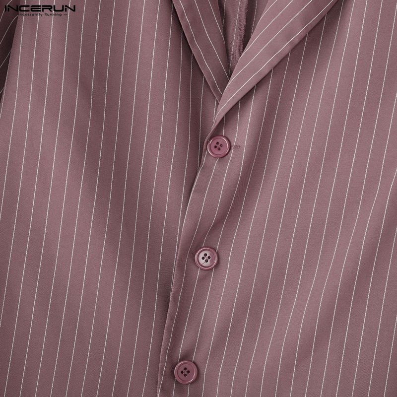 INCERUN Men Sets Layers Long Sleeve Striped Tops and Long Pants Casual Suits