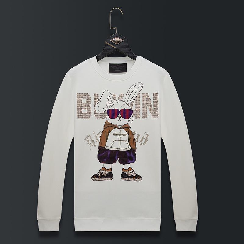 

Мужской черный свитшот с принтом кролика, тренд осени 2025, большого размера, куртка с длинным рукавом XL белый