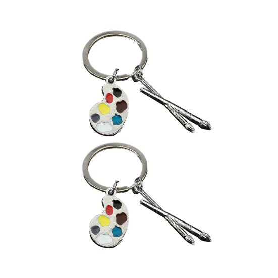 

2PCS Palette Keychain with Metal Chain Buckle Keyring Easy Carry Durable Alloy Artistic Palette Shape Key Holder for Art Lovers Bag Charms A