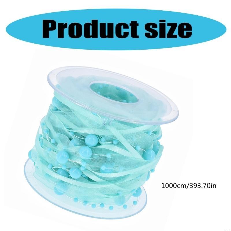 Multipurpose 10m Length White Organza Ribbon with Pearls Detail Accessory for Festival and Artistics Creation 10mm X3UC