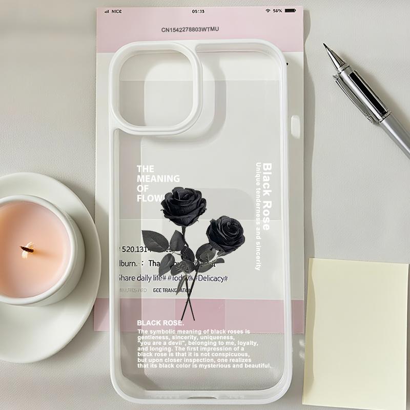 Vintage Black Rose Flower Phone Case for IPhone 17 1615 14 13 12 11 Pro MAX 17Air XR 8Plus Y2K Girl Hard Clear Hard Cover Fundas
