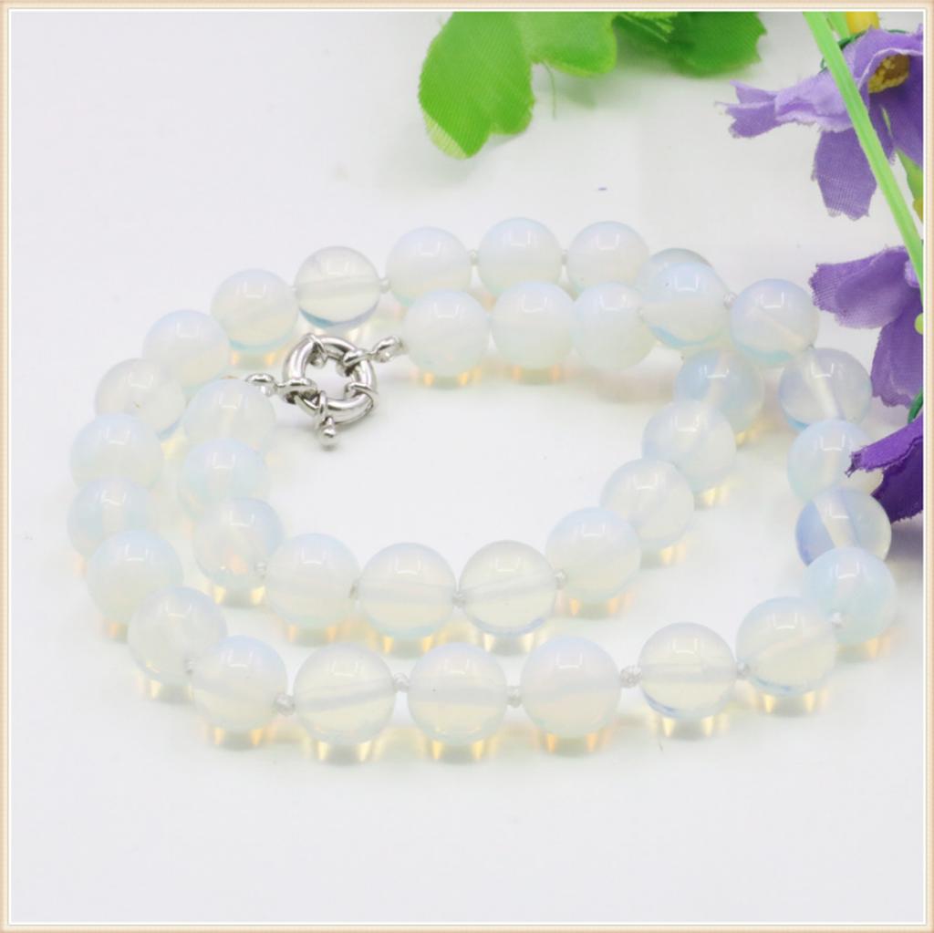 8 10mm okrągły biały naszyjnik z kamienia księżycowego gładki kamień naturalny zapięcie siatkowe akcesoria na szyję kobiety biżuteria dziewczęca Making Design