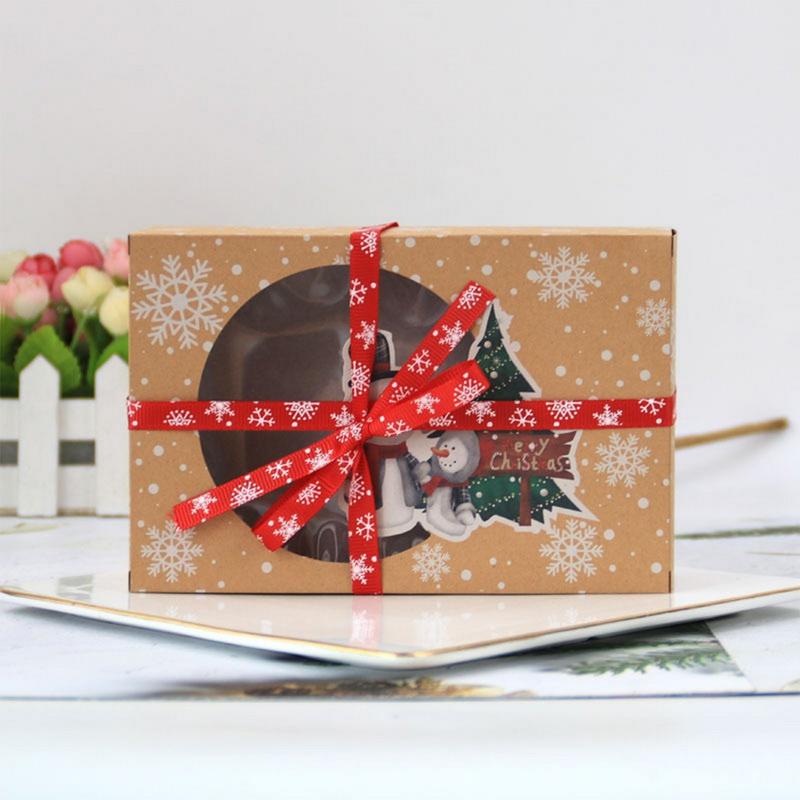 24 Stück/Packung Weihnachten Europäischer Neuer Stil Kraftpapierbox Weihnachtsfenster Kekse Verpackungsbox Kraftpapier Große Geschenkbox
