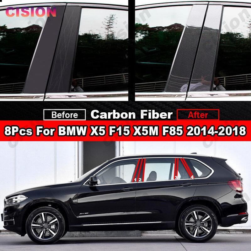 For BMW X5 F15 X5M F85 2014-2018 Glossy Black Window Door Column BC Pillar Post Cover Trim Carbon Fiber Mirror Effect PC Sticker