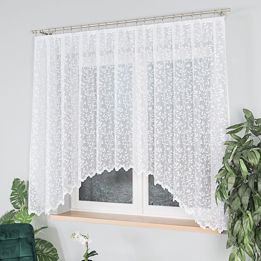 Zuzanna - Ready-Made Jacquard Curtain With A Cut At The Bottom - 300X160 Cm - White