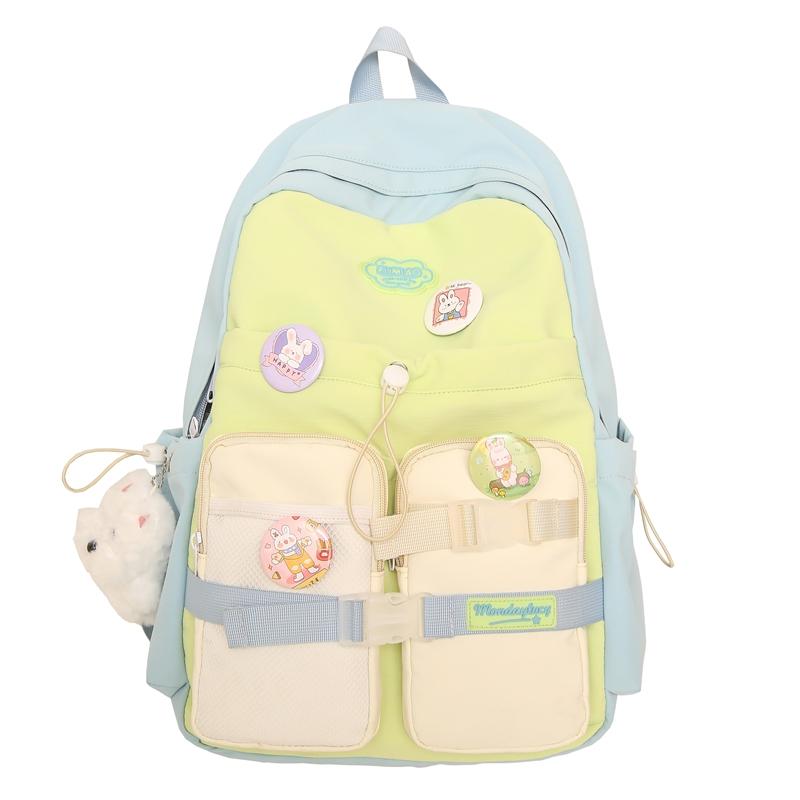 

Женский рюкзак большой вместимости с цветными блоками, школьный ранец для учеников начальной и средней школы зелёный/синий