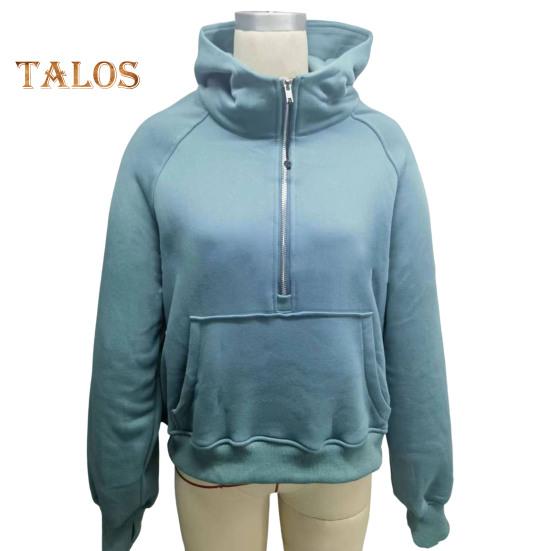 Hanorac cu glugă, toamnă, iarnă, buzunar cu jumătate de fermoar, mâneci lungi, lejer, gros, culoare pură, manșetă elastică, îmbrăcăminte de zi cu zi, top sport casual