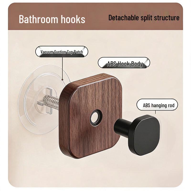 Walnut Grain No-Drill Suction Cup Hook for Kitchen & Home