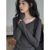 Women's Gray Drop-Shoulder Slim-Fit Fishbone Long-Sleeve Tee, New Autumn Design
