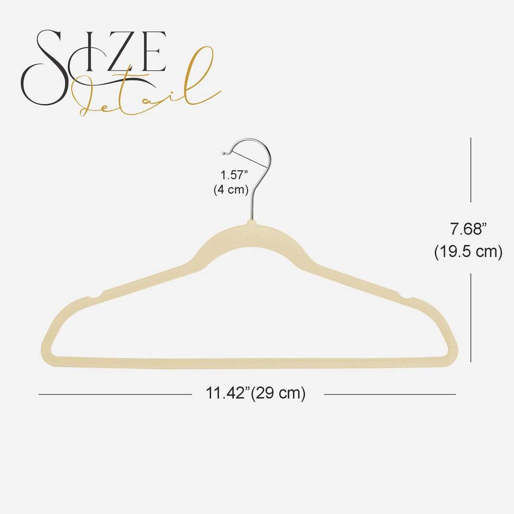 Beige Velvet Hangers 10 Pack, Non Slip Clothes Felt Hanger Heavy Duty for Coat, Premium Slim Space Saving Suit Hangers for Close
