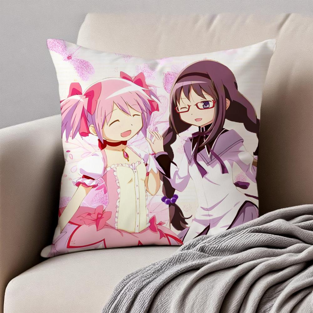 Anime DarkFantasy PPuella Magi Madoka Magica Cushion Cover Pillowcase Antidustmite Invisible Zipper Short Plush Sofa Cushion
