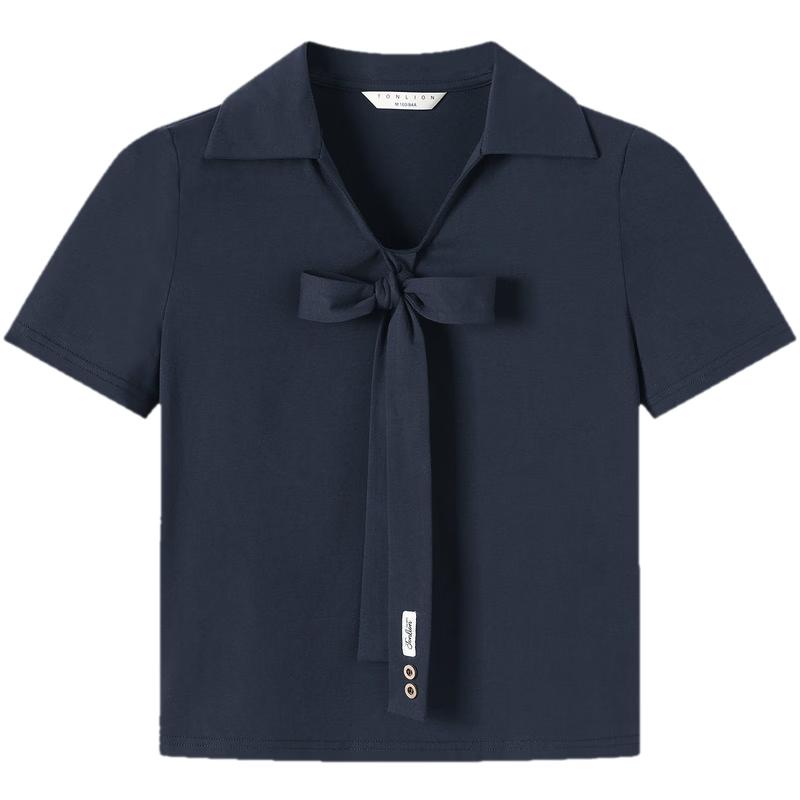 TonLion Women s V-Neck Short Sleeve Polo Shirt with Tie M