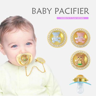 Rosa Schnullerkette mit Edelsteinen für Mädchen mit Bärenmotiv, erhältlich für 0–3 Jahre, 3D-Critter-Serie, BPA-frei, perfektes Geschenk für Neugeborene mit