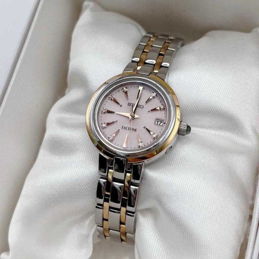 Rare SEIKO EXCELINE 9p diamond gold watch