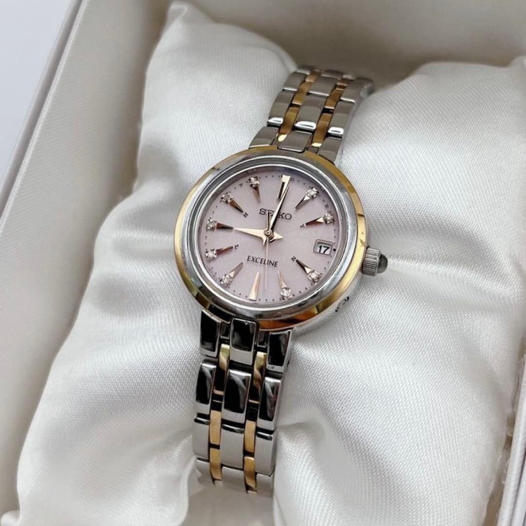 Редкие золотые часы SEIKO EXCELINE с 9 бриллиантами
