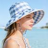 Checkered Wide Brim Bucket Hat for Women, UV Protection Sun Hat with Adjustable Chin Strap, Foldable Outdoor Beach Gardening Cap