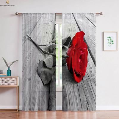 Red Vintage Rose Flower 3d Printed Curtain Bedroom Living Room Study Window Decoration Curtain Home Decoration 2 Pieces