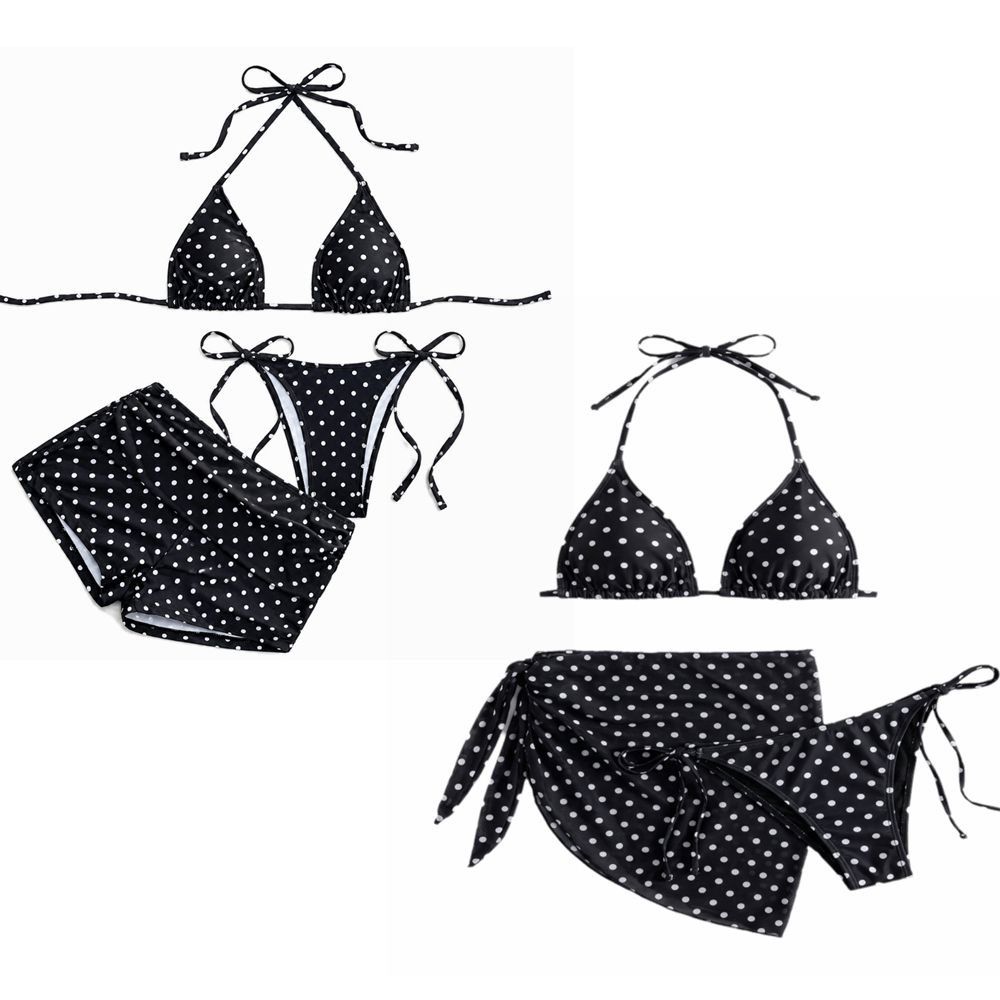 3pcs Halter 3-Piece Swimwear Dot Print Bikinis Set Beachwear Clothing Bathing Suits Summer Season