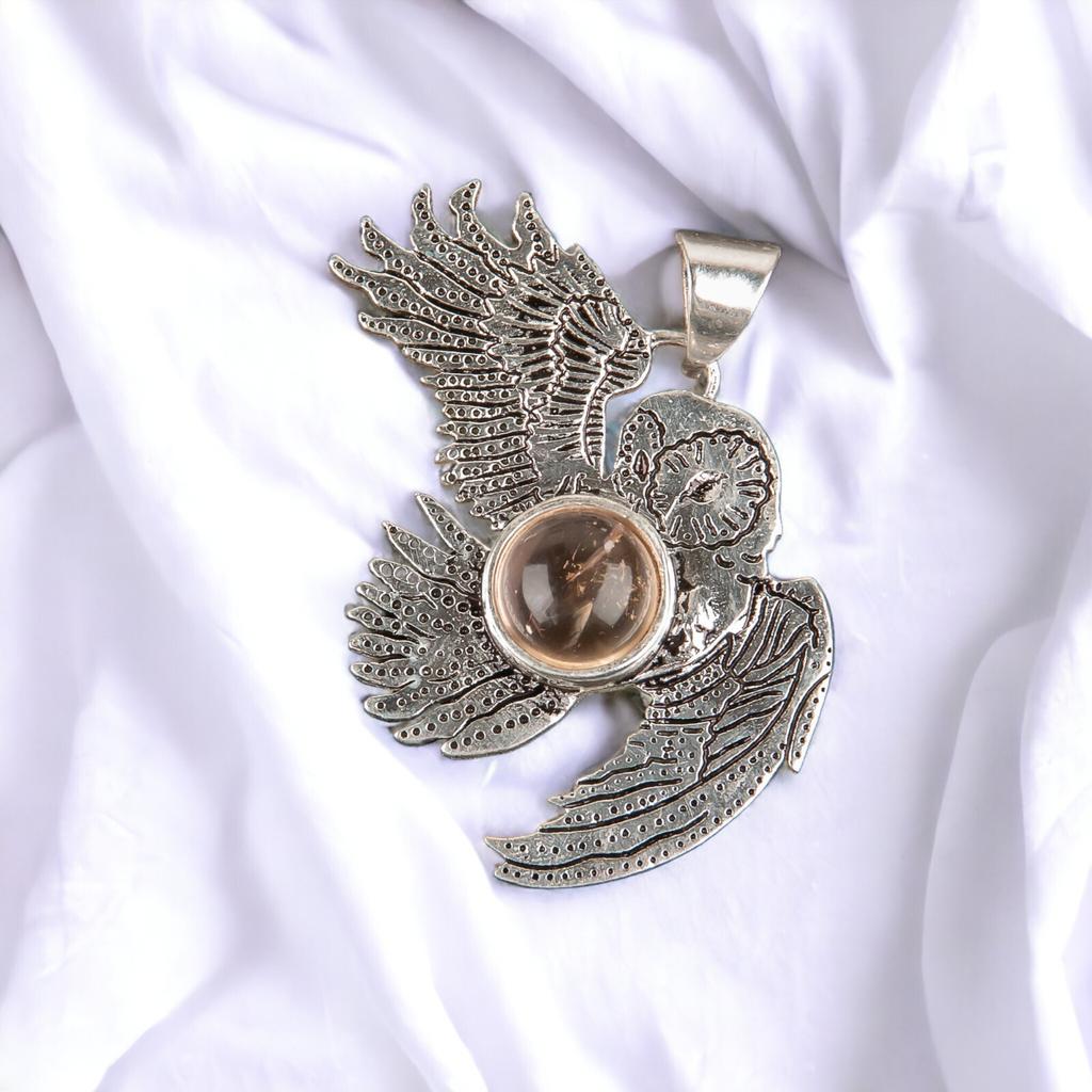925 Sterling Silver Multi Gemstone Owl Designer Good Luck Jewelry Pendant 1.3" CP-16