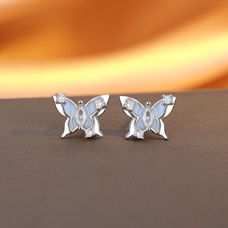 

Starlight Butterfly Stud Earrings Light Luxury Design Enamel Earrings Girl Temperament Sweet Ear Jewelry 925 silver