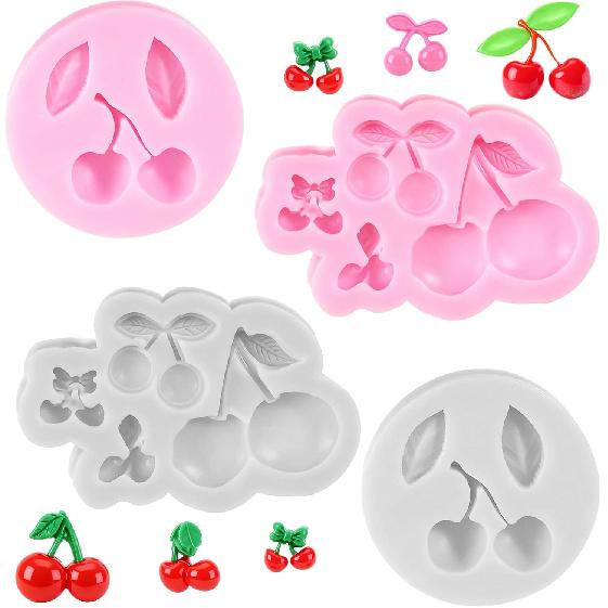 4 PCS Cherry Silicone Mold, 3D Cherries Shaped Fondant Mold, Cherries Chocolate Molds, Fruit Cake Decorating Molds for Cupcake Chocolate Decorating