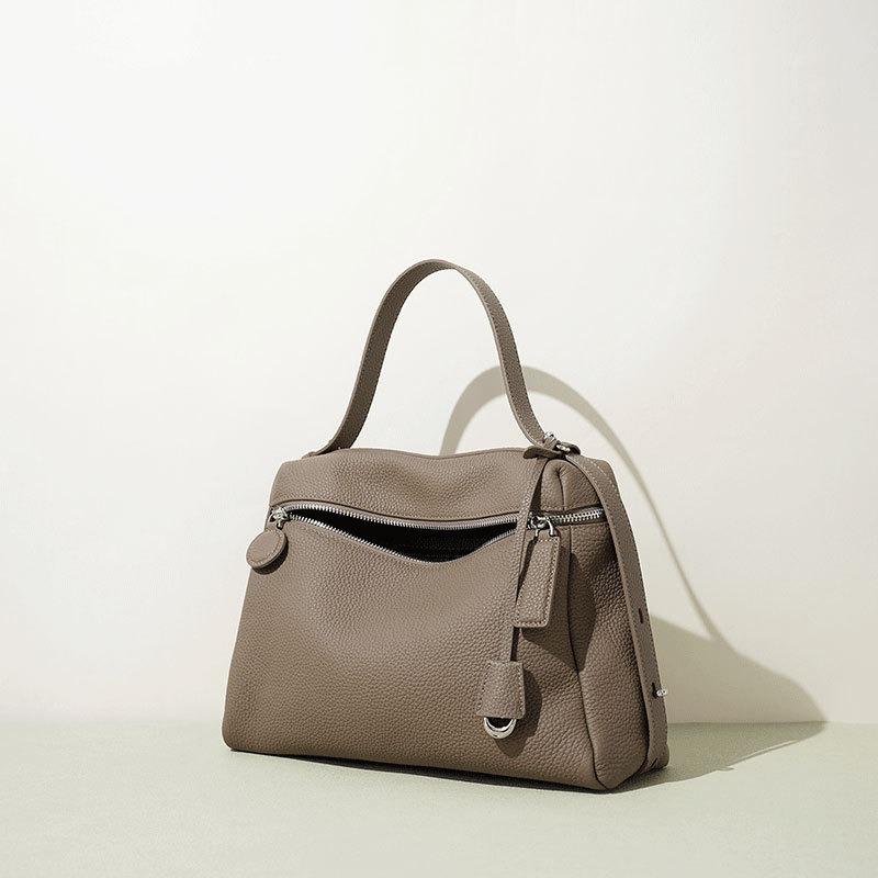 New leather office worker commuter handbag first layer cowhide light luxury design sense niche women's messenger bag