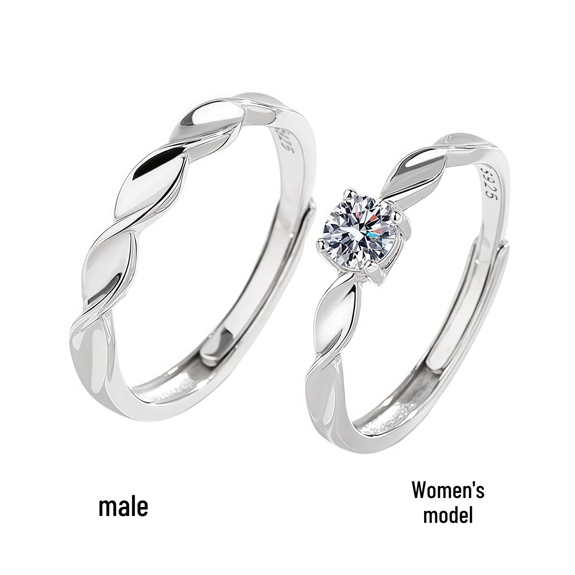 Sterling Silver Shining Star River Couple Rings - High-End Mobius Pure Silver Adjustable