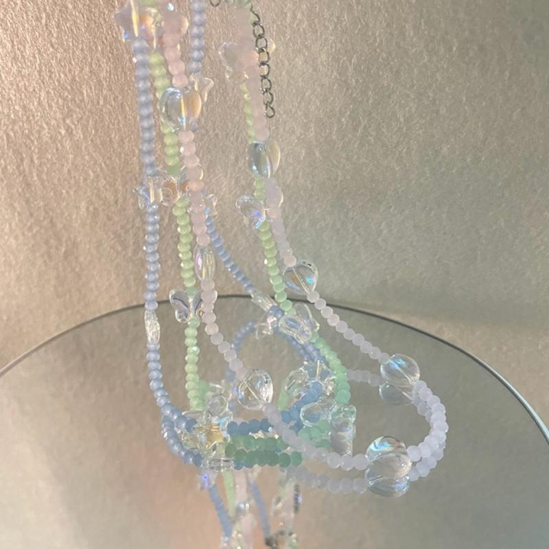 Y2K Glass Heart Star Butterfly Bead Pendant Necklace Bracelet for Women Clavicle Chain Fashion Valentines Day Gifts
