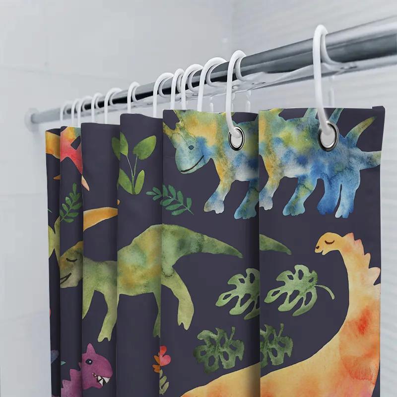 Vibrant Dinosaur Shower Curtain Waterproof Fabric Design For Bathroom Decorations 71X72 Inches