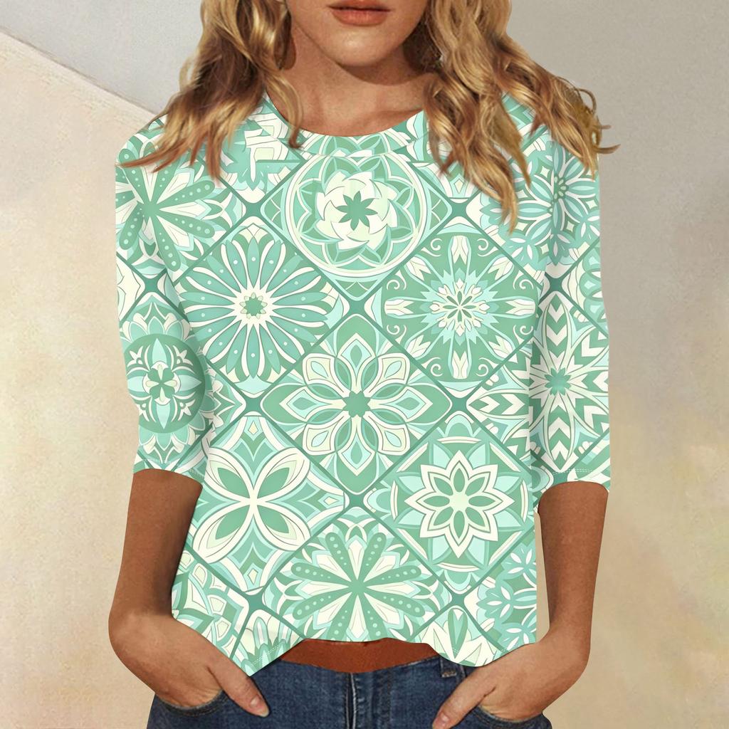 Women Casual Loose Fit Printed Top Three Quarter Sleeve Blouse Lightweight Comfortable Soft Fabric Stylish Design