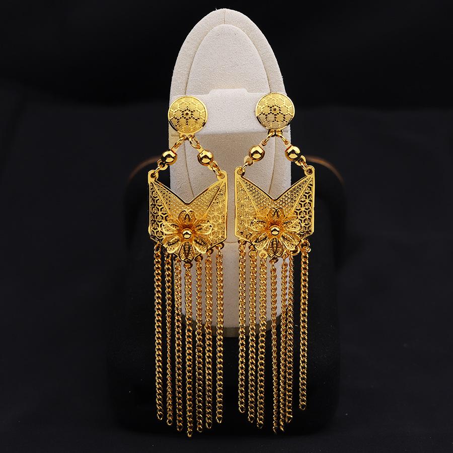 Dubai Indian Necklace Earrings Big Pendant Tassel Jewelry Set Gold Color For Women Nigeria African Bridal Wedding Party Jewelery