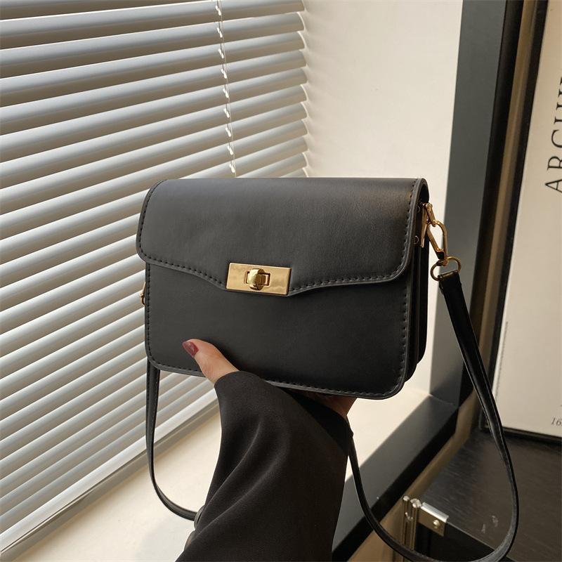 New Lock Solid Color Simple High-end Urban Commuter Versatile Atmospheric Shoulder Crossbody Bag Women