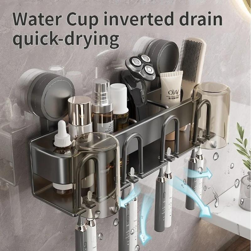 No Need To Drill Suction Cup Detachable Aluminum Toothbrush Holder Storage Squeezing Hole Free Wall Mount