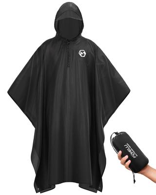 Foxelli Hooded Rain Poncho Waterproof Emergency Military Raincoat for Adults Men Women Lightweight Reusable Rain Gear for Camping Fishing Sporting