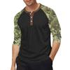 Men's top with three-quarter sleeves and camouflage print