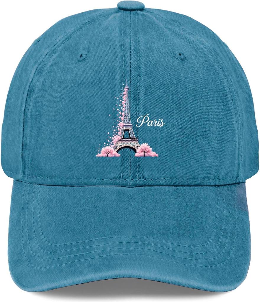 Eiffel Tower Sakura Baseball Denim Cap Adult Casual Polyester Printed Baseball Hat for Men Women