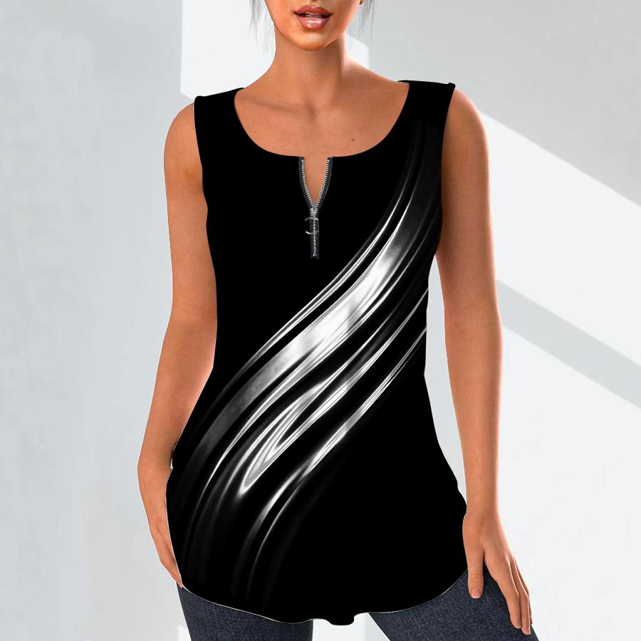 Women's Fashion V Neck Shirts Casual Tops T-shirt Ladies 3D Blue Veins Print Vest Plus Size Sleeveless Blouse Tank Tops