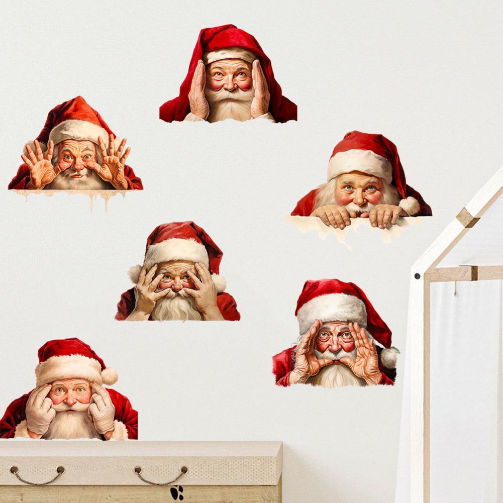 Large 3D Santa Claus Christmas Wall Stickers Removable Xmas Wall Art for Holiday For Decor with DIY Assembly Feature