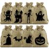 8/12Pcs 2025 New Halloween Gift Bags Children'S Trick-Or-Treat Candy Bags Pumpkin Bags Flannel Drawstring Candy Bags 10X12Cm
