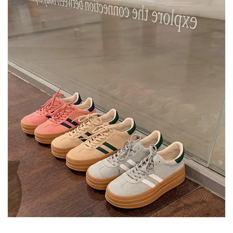 Cowhide version~ Grape mother spot dopamine three bars German training shoes color matching versatile round head casual platform casual shoes