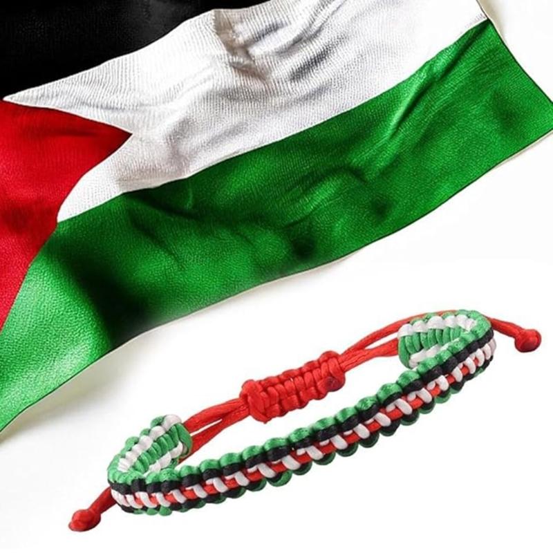 Adjustable Palestinian Woven Bracelet Palestinian Flag Handcrafted Bracelet Statement Hand String Braided Rope Bangle