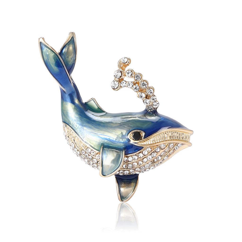 Japonsko a Jižní Korea Roztomilý kreativní slitina drahokamu sprej velryba brož módní všestranný pánský a dámský oděv korsáž šperky pin
