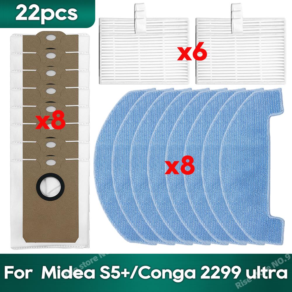 Fit for Midea S5 Plus, Conga 2299 Ultra Home X-Treme Genesis Vacuum Accessories Dust Bag Hepa Filter Roller Side Brush Mop