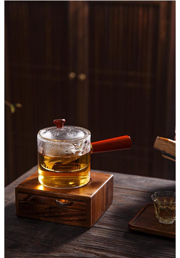 Walnut Wooden Teapot Warmer: Chinese Style Candle-Heated Tea Brewing Stove