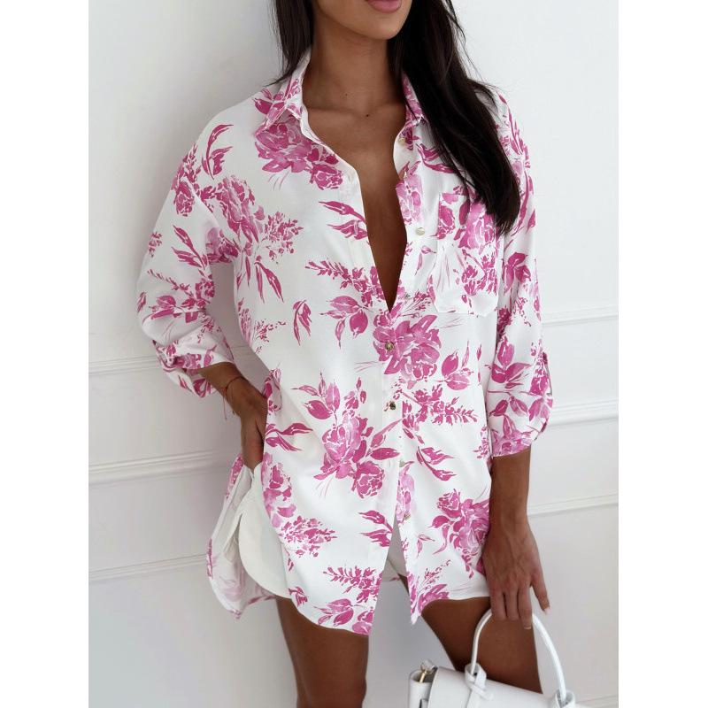 European & American Style Lace-Up Cardigan Dress with Roll-Up Sleeves