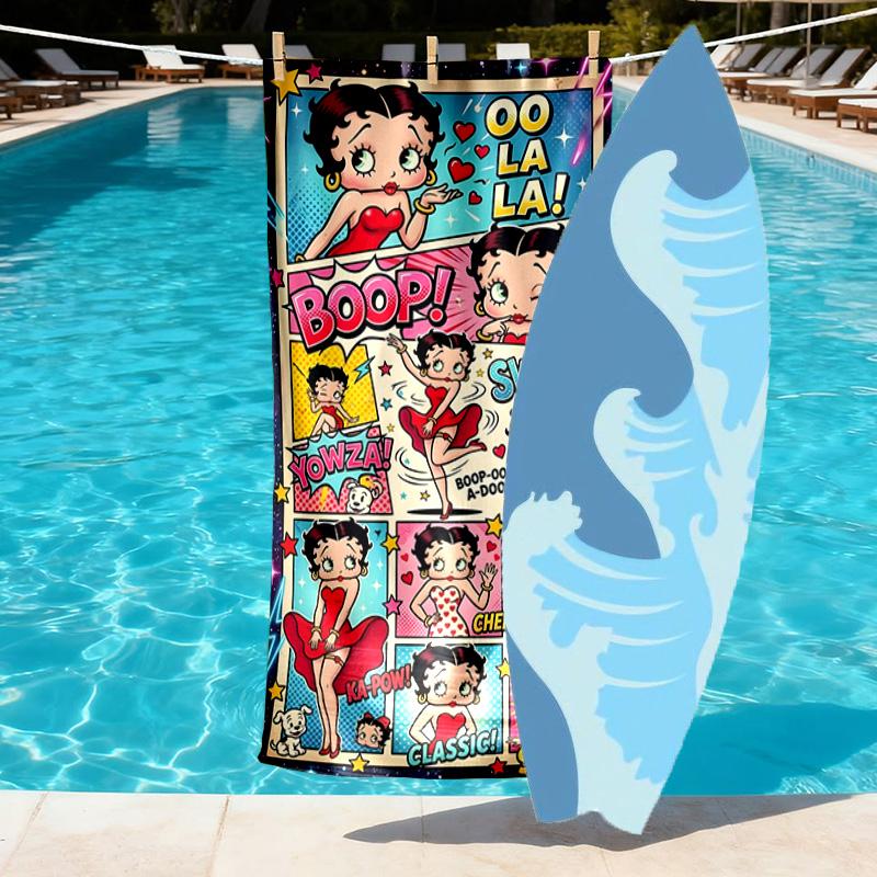Betty Boop Print Beach Towel Design, Soft, Lightweight. for Home Bathroom, Spa, Pool, Yoga, Surfing, Camping, Gift for Family, Friend