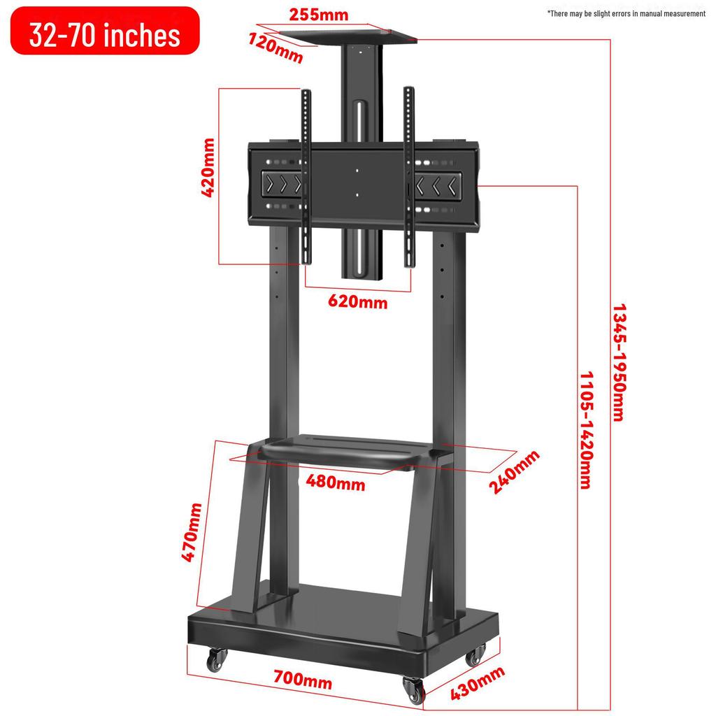 Mobile TV Floor Stand with Adjustable Mount and Shelf